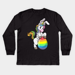 Cute unicorn as a easter bunny with a easter egg Kids Long Sleeve T-Shirt